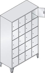 Fächerschrank Classic B1190xT500xH1850 mm RAL 7035, 4x5 Fächer mit 150 mm hohen Füßen