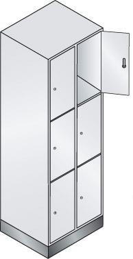 Fächerschrank Classic B610xT500xH1800 mm RAL 7035/5012,2x3 Fächer mit 100 mm hohem Sockel