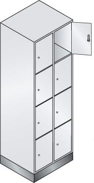 Fächerschrank Classic B610xT500xH1800 mm RAL 7035, 2x4 Fächer mit 100 mm hohem Sockel