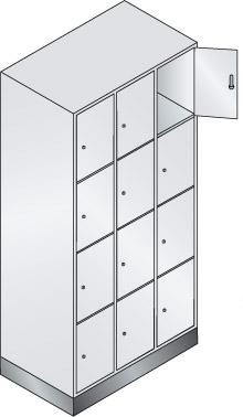 Fächerschrank Classic B900xT500xH1800 mm RAL 7035/5012,1x4 Fächer mit 100 mm hohem Sockel