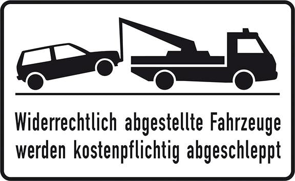 Parkverbotsschild Alu B400xH250 mm Unberechtigt abgestellte Fahrzeuge w. abgeschleppt