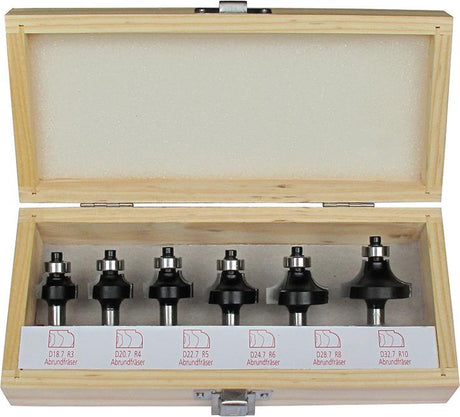 Abrundfräser-Satz HW S8 6-tlg. im Holzk. FORTIS, Handoberfräser, Abrundfräser - 12173