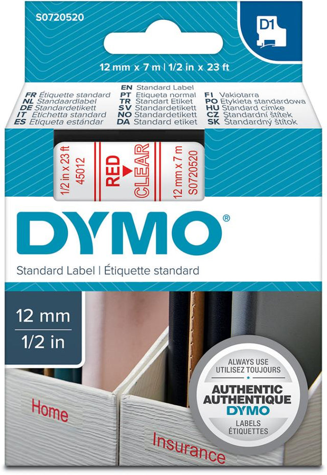 Schriftband D1 45012 rot/transparent 12mmx7m DYMO