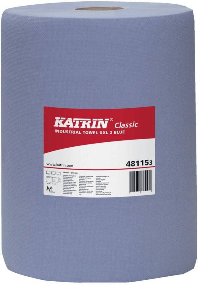 Produktbild von Katrin Industrie-Putzrolle blau 3-lagig 38x36cm 500 Blatt (2 Rollen) 4270604047 4004231485236