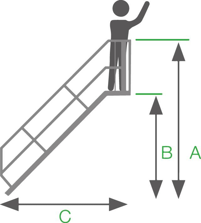 Alu-Treppe 45° 8 Stufen B 800 mm lichte Höhe 1670 mm Ausladung 1924 mm