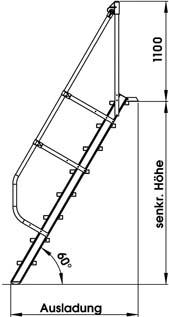 Alu-Treppe 60° 6 Stufen B 800 mm lichte Höhe 1450 mm Ausladung 1096 mm