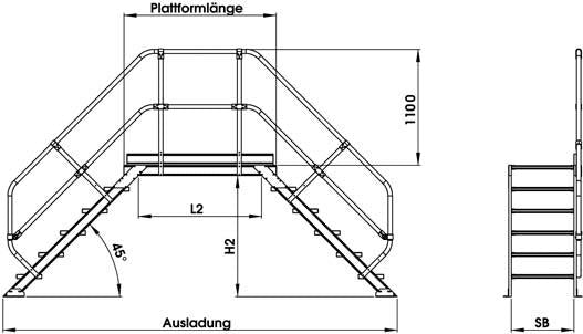 Überstieg 60° 3 Stufen B 600 mm lichte Höhe 680 mm Ausladung 1850 mm