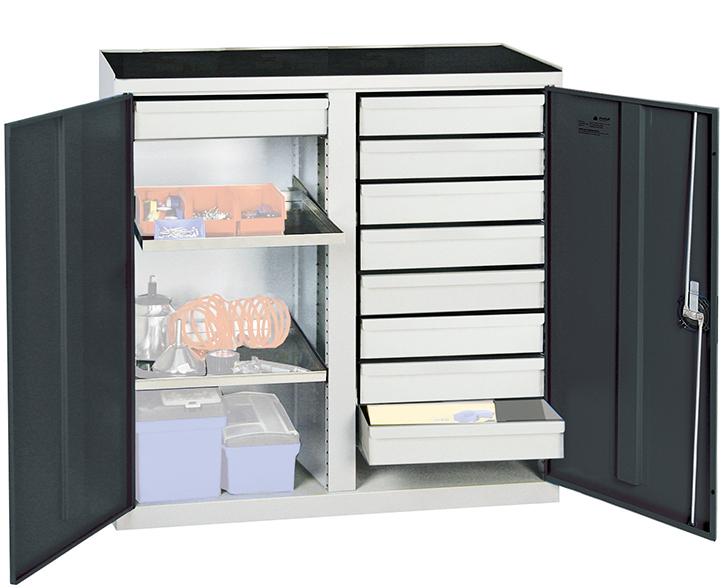 Werkzeugschrank S2000 RAL 7035/7016 Mitteltrennwand, 9 Schubl2 Wannenböden