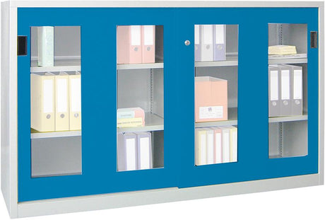 Schiebetürenschrank 1000/500/2000 gepulvert, Sichtfenster RAL 7035/5012