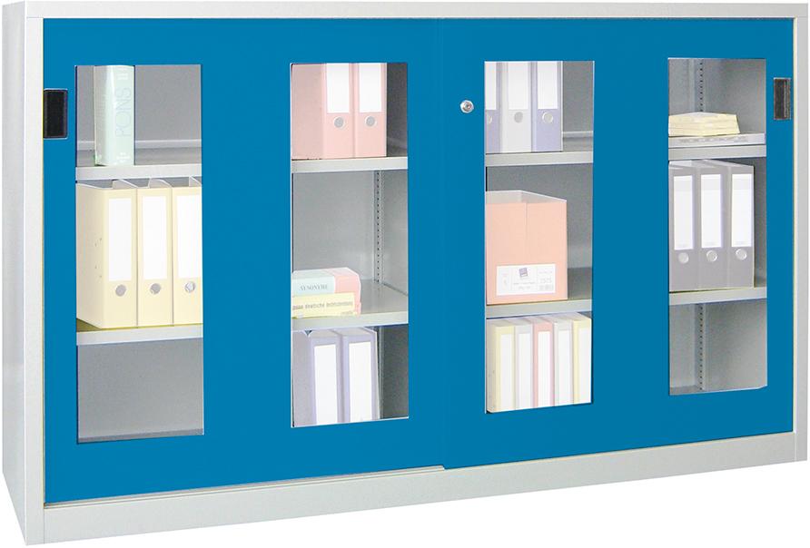 Produktbild von PAVOY Schiebetürenschrank 1200/400/2000 gepulvert Sichtfenster RAL 7035/5 30301-200-491-735512 4053569848770