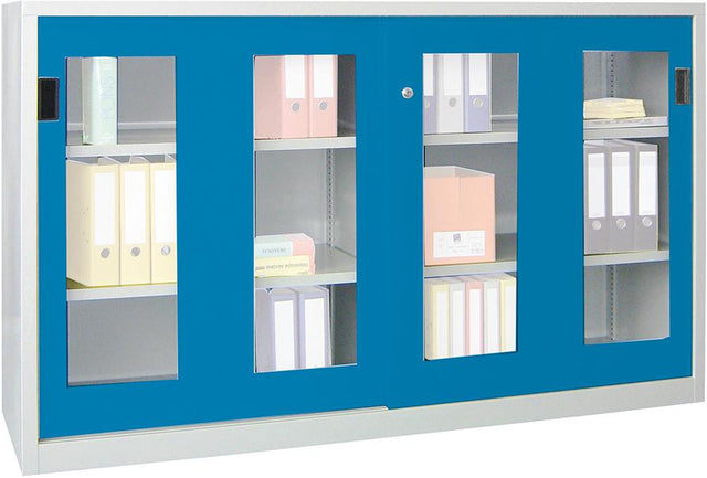 Schiebetürenschrank 1200/500/1500 gepulvert, Sichtfenster RAL 7035/5012