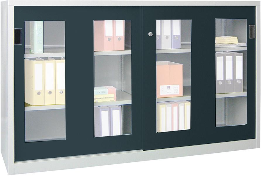 Schiebetürenschrank 1000/500/1500 gepulvert, Sichtfenster RAL 7035/7016