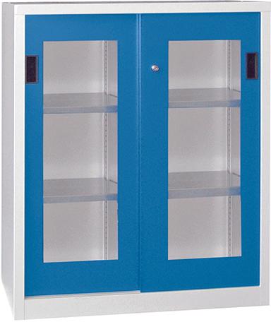 Schiebetürenschrank 1200/500/1000 gepulvert, Sichtfenster RAL 7035/5012