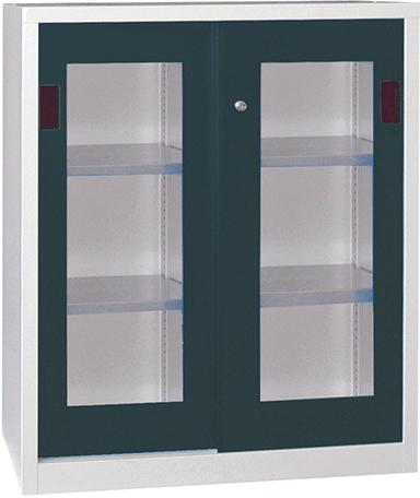 Schiebetürenschrank 1200/500/1000 gepulvert, Sichtfenster RAL 7035/7016