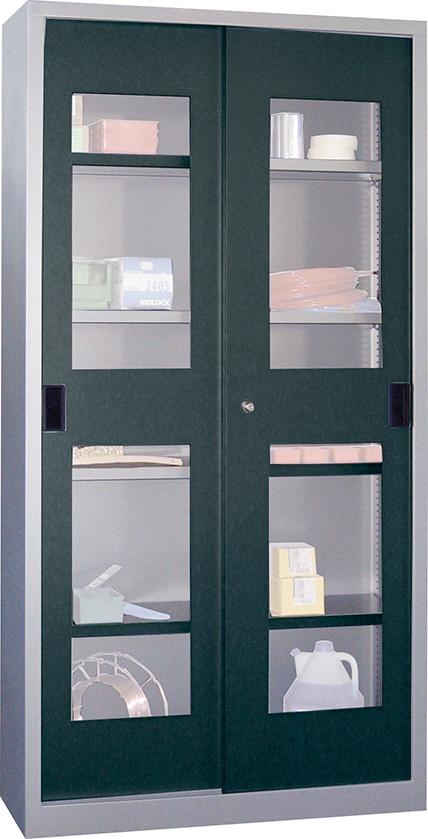 Schiebetürenschrank 1950/400/1000 gepulvert, Sichtfenster RAL 7035/7016