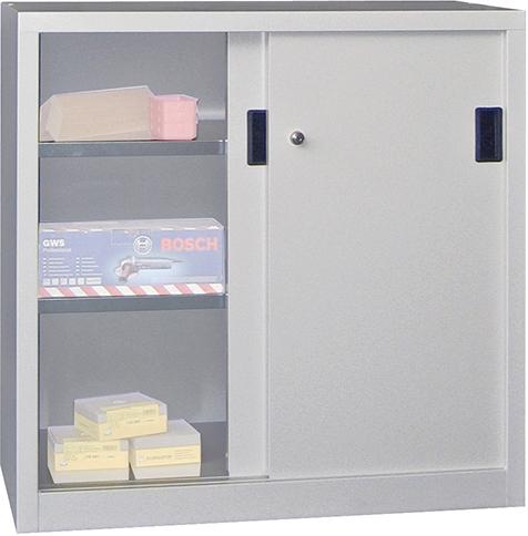 Schiebetürenschrank B1000xT600xH1000 mm 2 Böden verzinkt RAL 7035