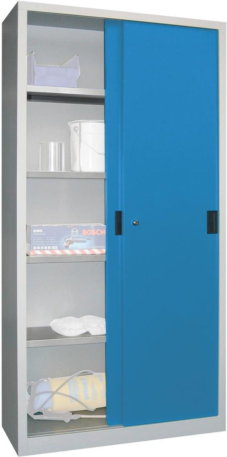 Schiebetürenschrank B1000xT500xH1950 mm 4 Böden verzinkt RAL 7035/5012