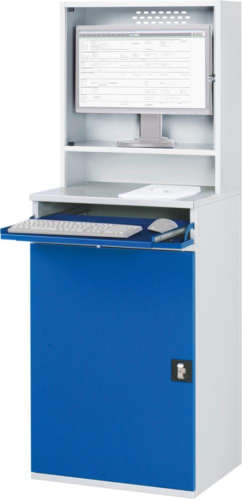 Computer-Schrank B650xT520xH1770 mm RAL 7035/5010 stationär Gehäuse mit Tür