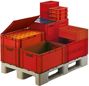 Transport-Stapelkasten B600xT400xH145 mm rot, geschlossen ohne Griffloch