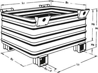 Stapelbehälter RAL 5010 B1000xT800xH620 mm Nutzlast 2t Auflast 8t U-förmige Füße