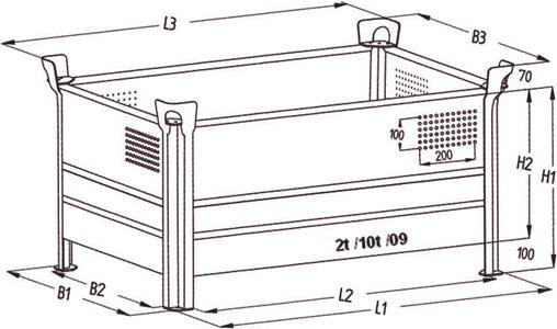 Stapelbehälter RAL 5010 B1000xT800xH600 mm Nutzlast 0,5t Auflast 2,5t geschlossen