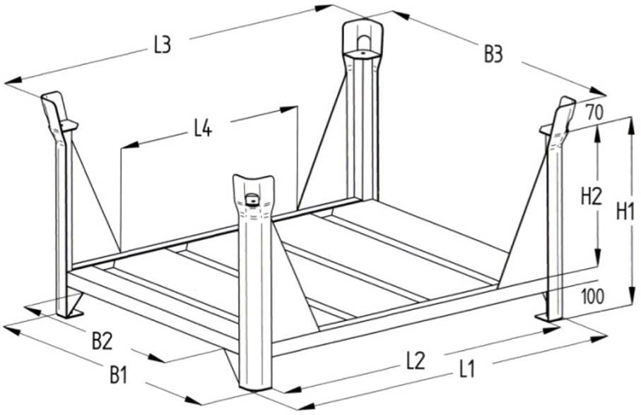 Lagergestell verzinkt B 1200xT1000xH600 mm Nutzlast 1,5t Auflast 4,5t mit Eckpfosten