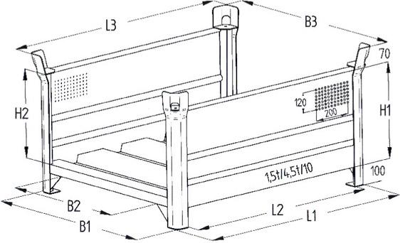 Lagergestell RAL 5010 B1000xT800xH600 mm Nutzlast 1,5t Auflast 4,5t längsseitig Wandumschlag