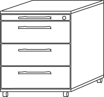 Rollcontainer Nussbaum 428x580x590 mm 3 Schübe