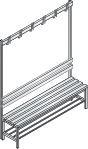 Garderobenbank einseitig B1500xT403xH1710 mm RAL 7021/Kst.-Leisten mit Schuhrost, 4 Füße