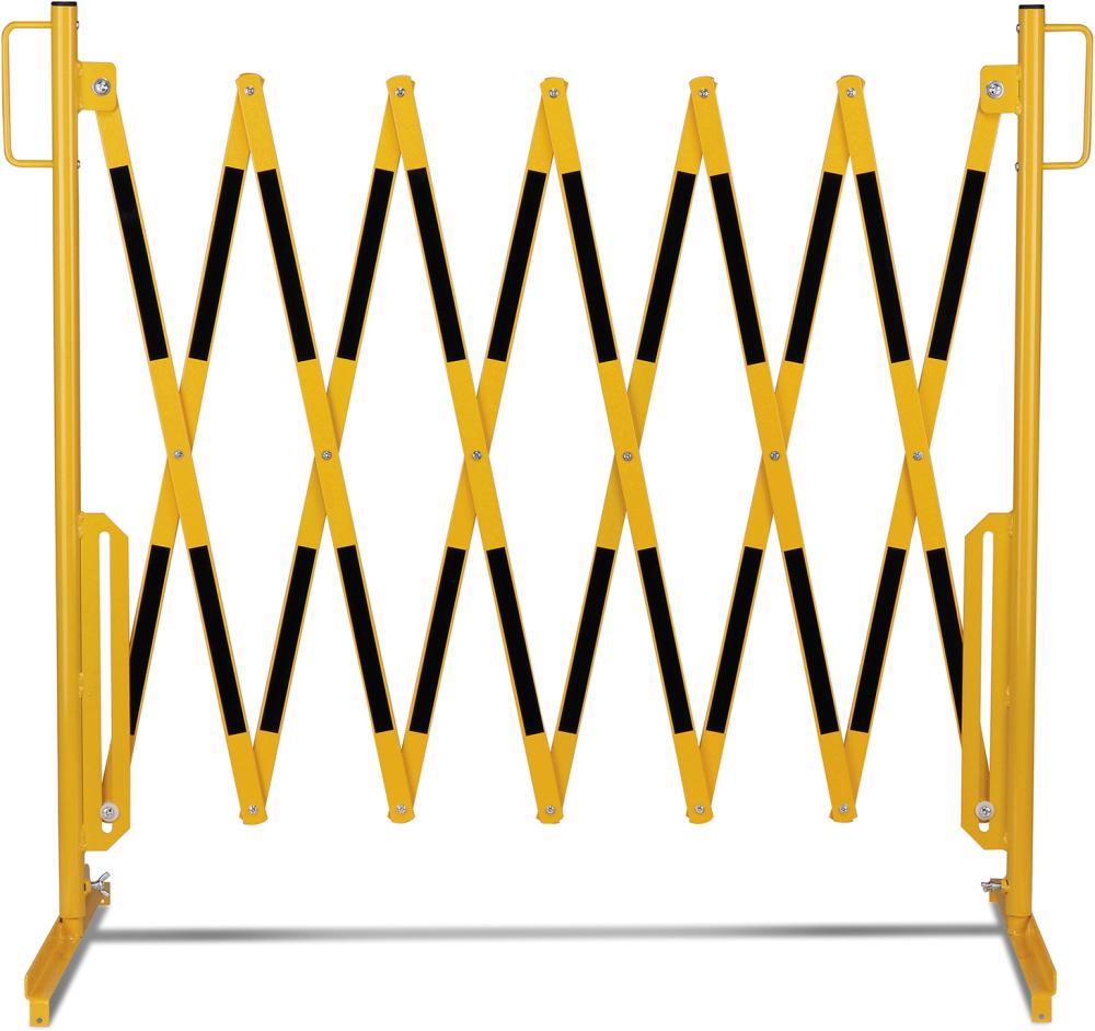 Scherengitter H 1050mm, L bis 3600mm gelb/schwarz stationär mit Standfuß